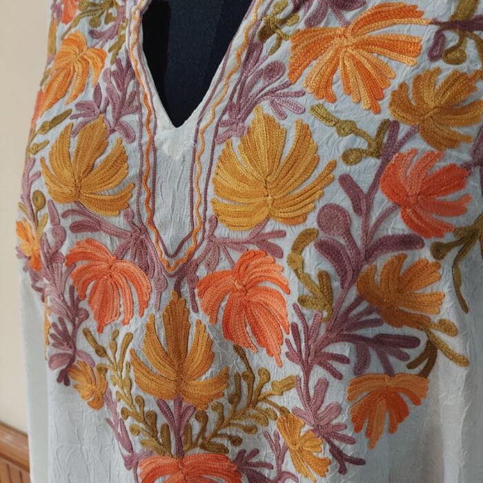 Cream Color Crush Cotton Aari Work Kaftan Top L48 - Image 3