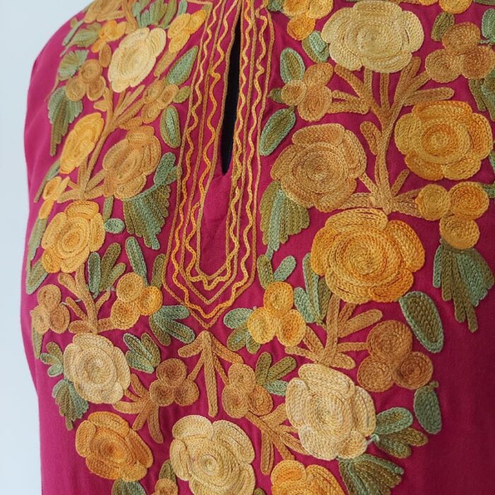 Red Floral Summer Cool Cotton Aari Kurta - Image 3