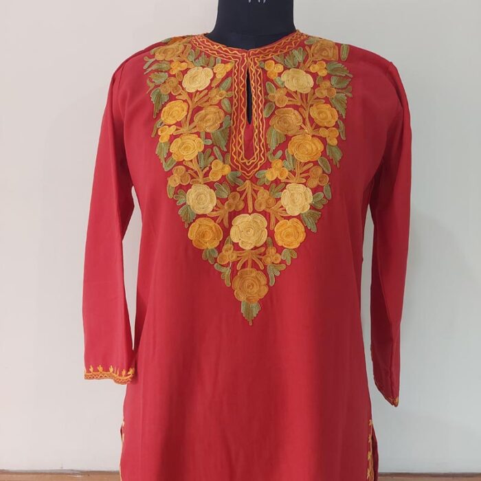 Red Floral Summer Cool Cotton Aari Kurta