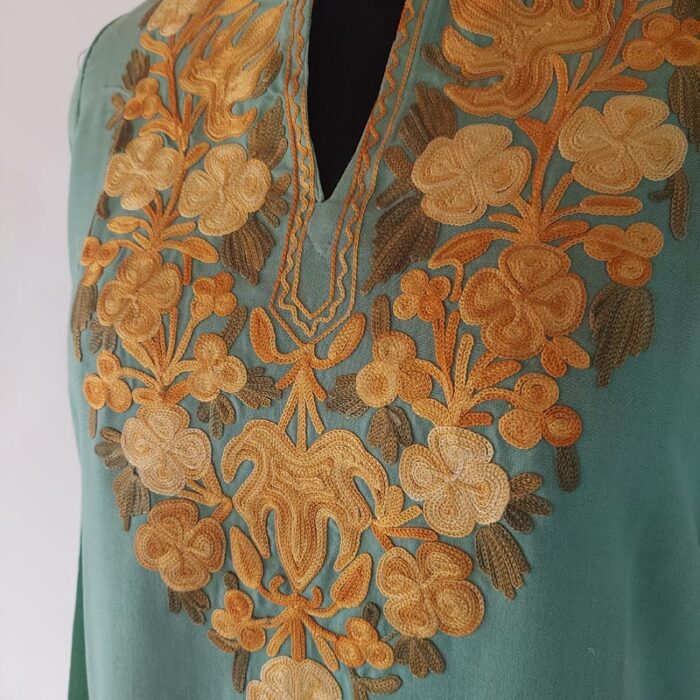 Parakeet Green Summer Cool Cotton Aari Kurta - Image 3