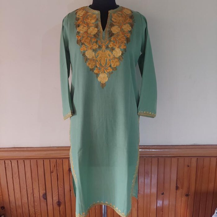 Parakeet Green Summer Cool Cotton Aari Kurta - Image 2