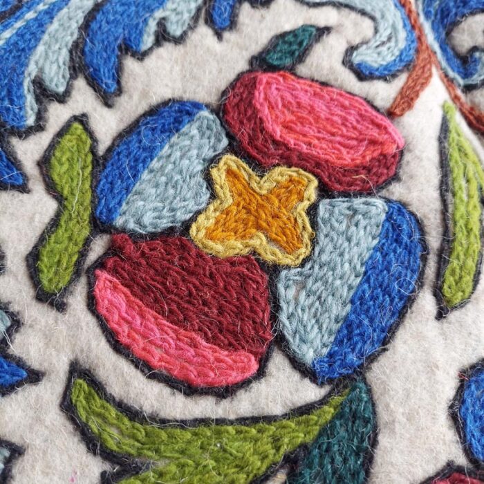 Luxury 6×4Ft Pure Wool Double Work Handmade Aari Embroidered Namda Rug - Image 3
