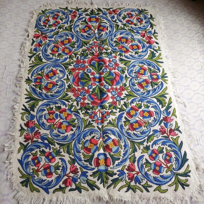 Luxury 6×4Ft Pure Wool Double Work Handmade Aari Embroidered Namda Rug