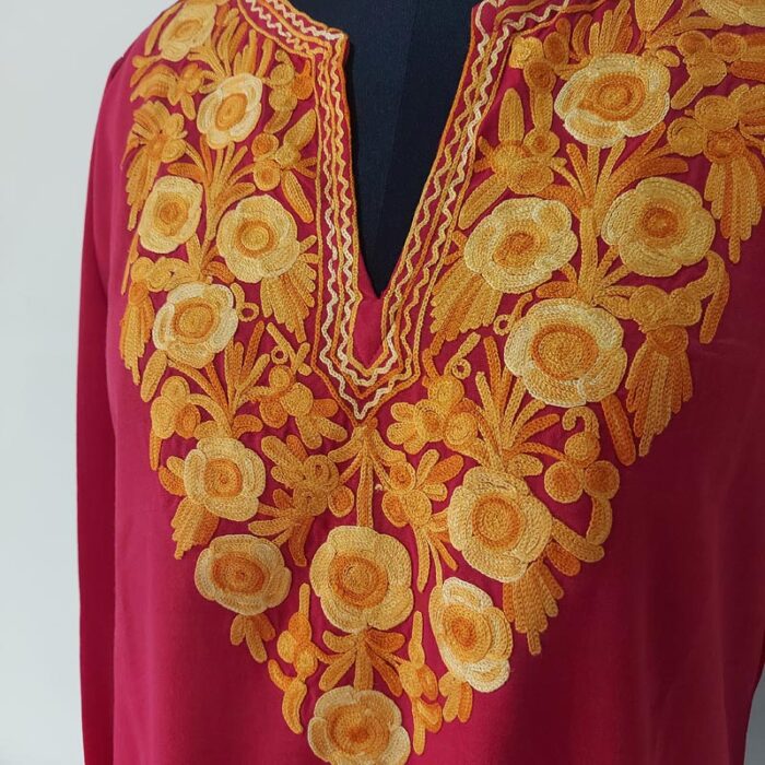 Red Summer Cool Cotton Aari Kurta - Image 3
