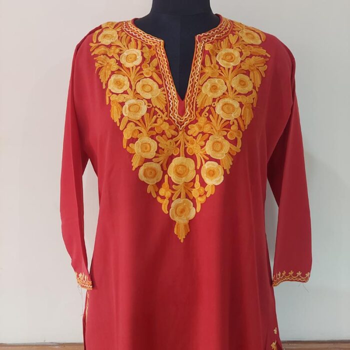 Red Summer Cool Cotton Aari Kurta