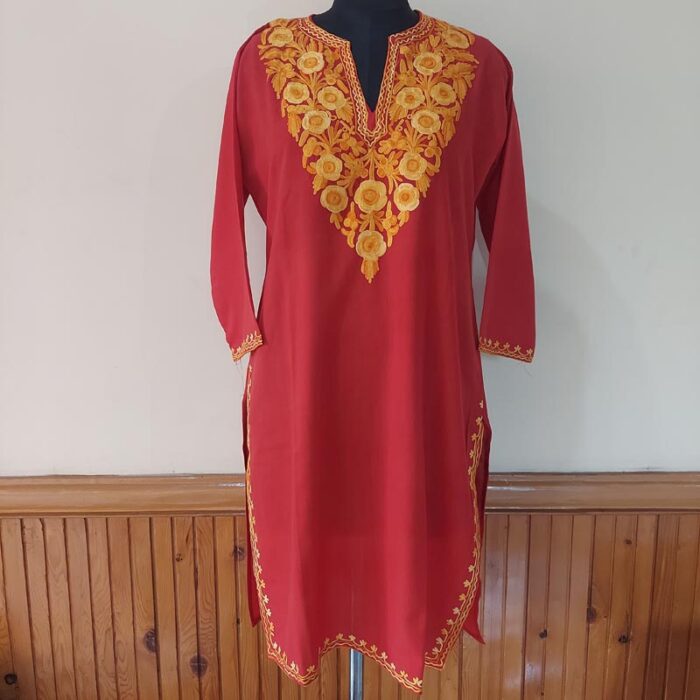 Red Summer Cool Cotton Aari Kurta - Image 2