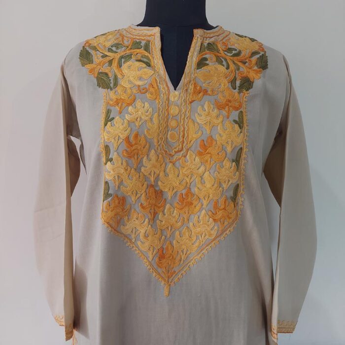 Light Khaki Summer Cool Cotton Aari Kurta