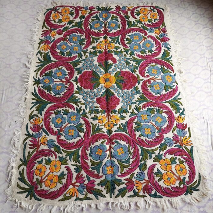 Beautiful 6×4Ft Pure Wool Double Work Handmade Aari Embroidered Namda Rug
