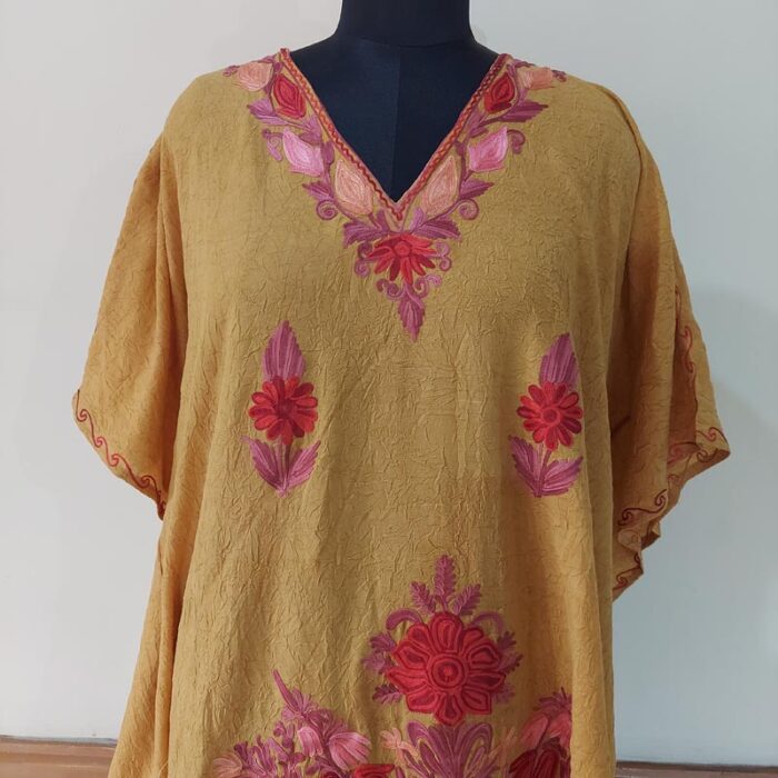 Mustard Crush Cotton Aari Work Kaftan Top L46