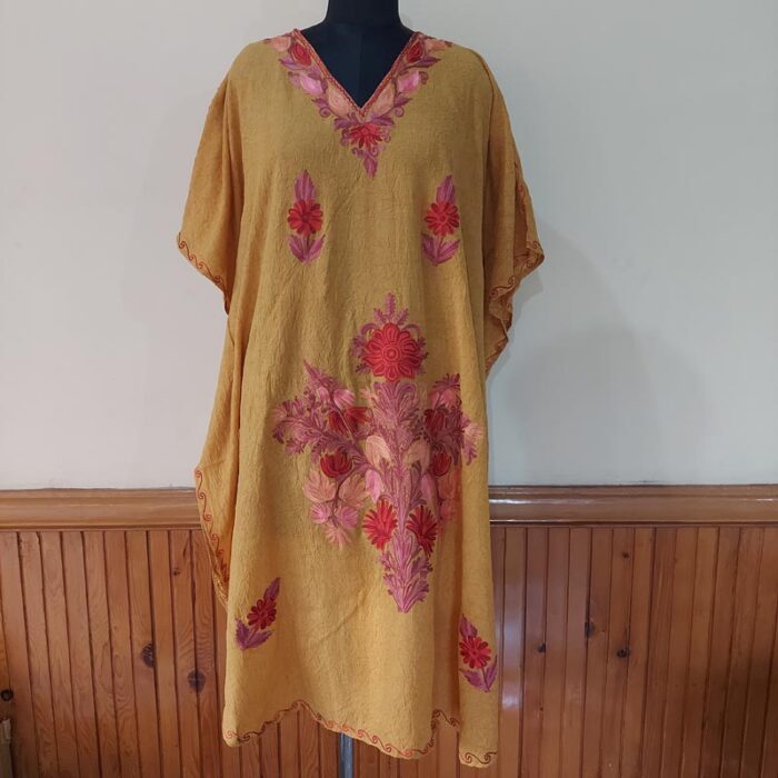 Mustard Crush Cotton Aari Work Kaftan Top L46 - Image 2