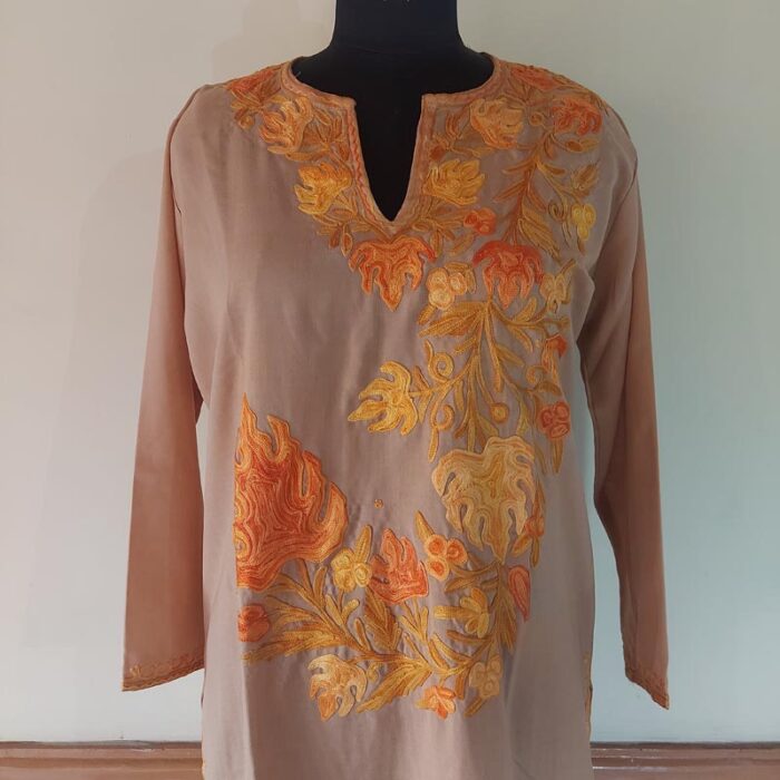 Peach Chinari Summer Cool Cotton Aari Kurta