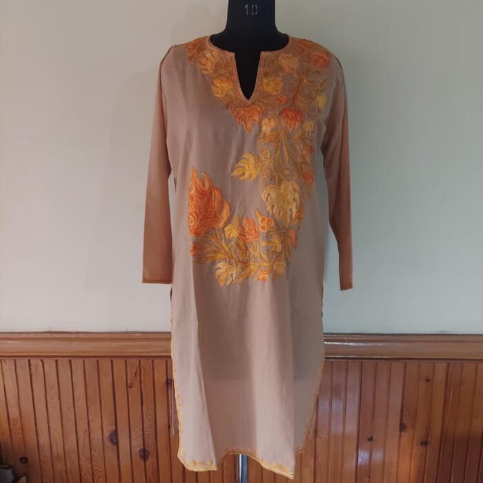 Peach Chinari Summer Cool Cotton Aari Kurta - Image 2