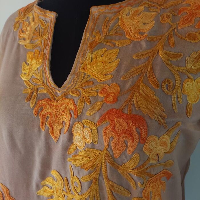 Peach Chinari Summer Cool Cotton Aari Kurta - Image 3