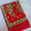 Red Georgette Aari Embroidered Saree With Floral Paisely Pattern