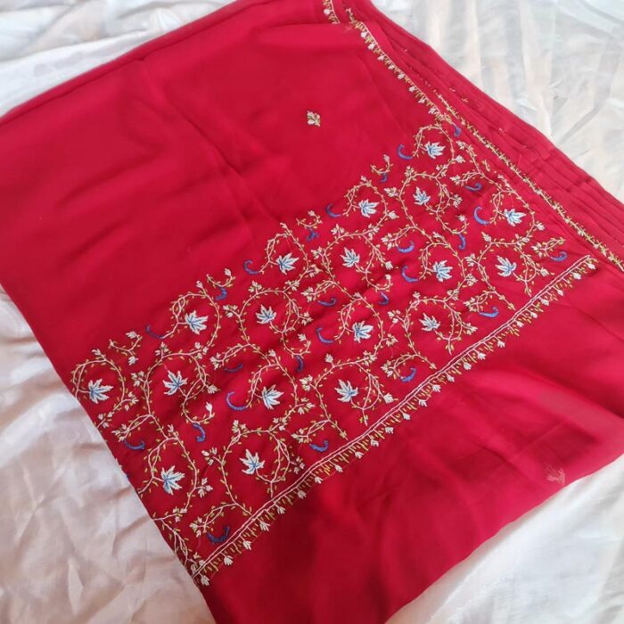 Maroon Authentic Kashmiri Sozni Handcrafted Georgette Saree