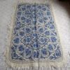 6×4Ft Blue on White Pure Wool Handmade Aari Embroidered Namda Rug