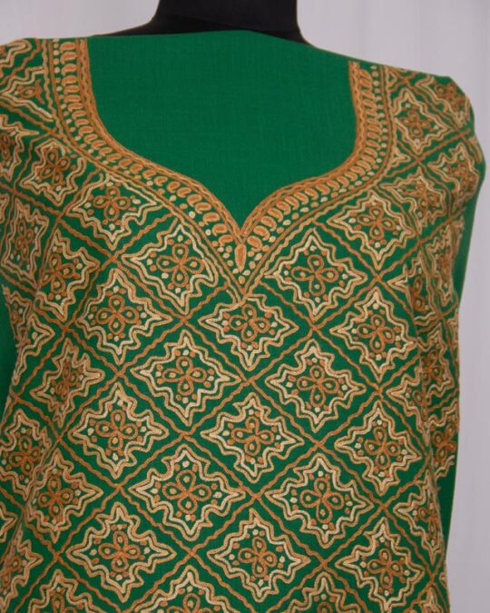 Green Ruby Cotton 2pc Suit with Kashmiri Jama Aari Handwork