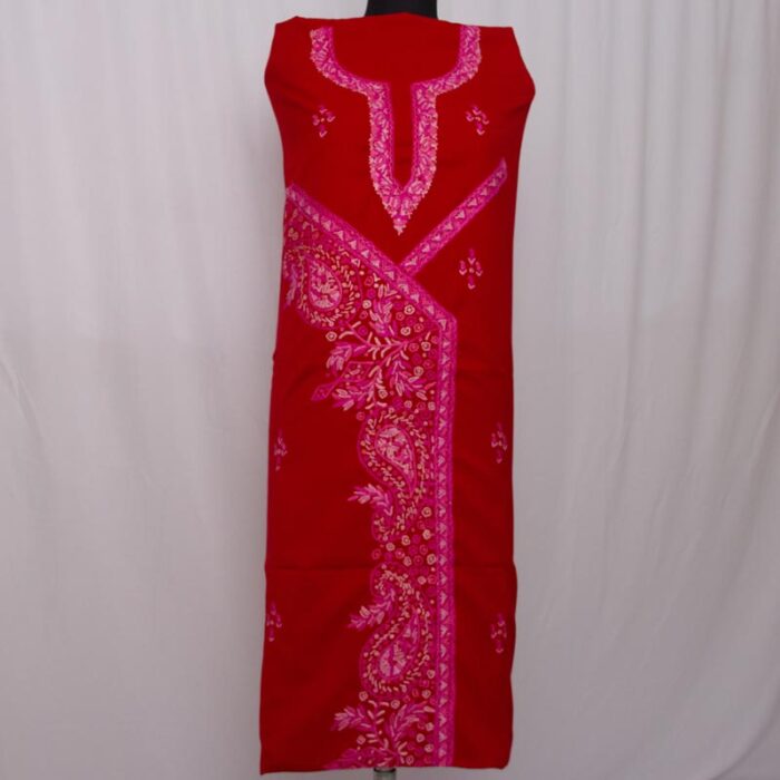 Red Cotton 2pc Suit with Kashmiri Aari Handwork - Image 2