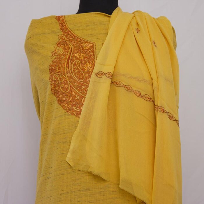 Light Mustard Khadi Cotton 3pc Suit with Sozni Handwork