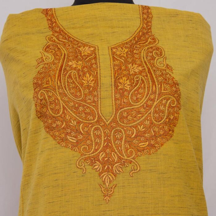 Light Mustard Khadi Cotton 3pc Suit with Sozni Handwork - Image 2