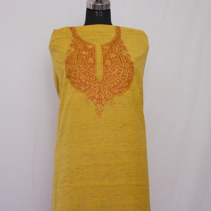 Light Mustard Khadi Cotton 3pc Suit with Sozni Handwork - Image 3
