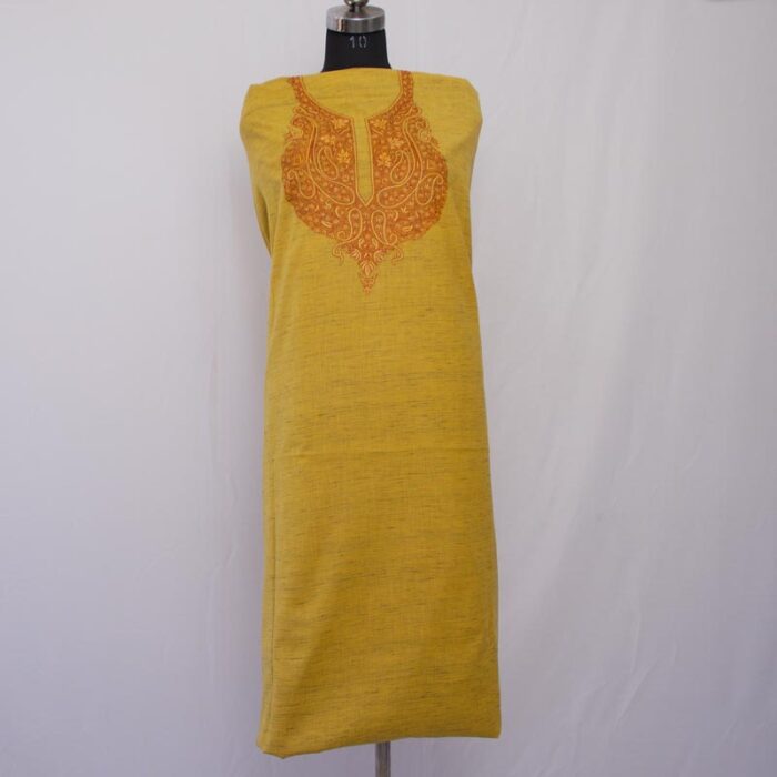 Light Mustard Khadi Cotton 3pc Suit with Sozni Handwork - Image 4