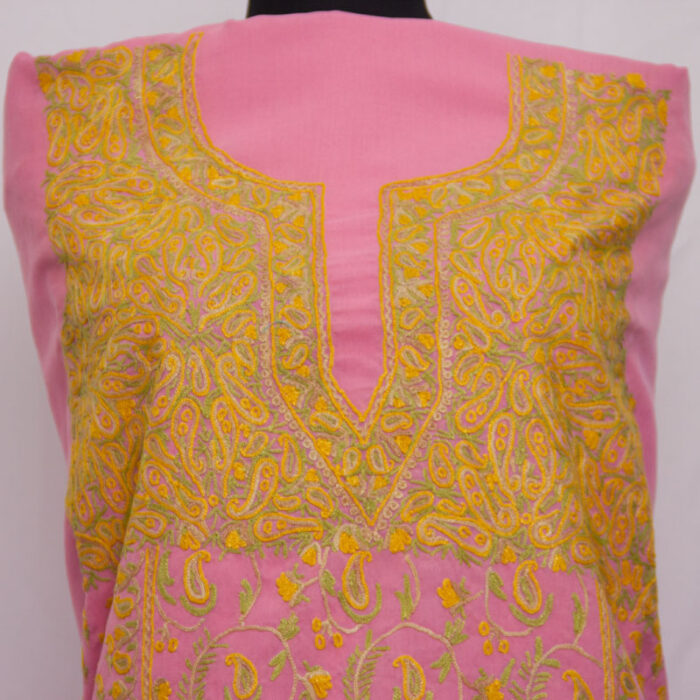 Pink Cotton 2pc Suit with Kashmiri Jama Aari Handwork - Image 2