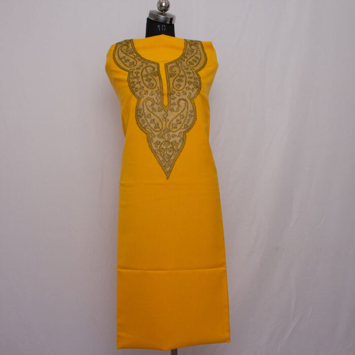 Yellow Cotton 2pc Suit with Kashmiri Aari Handwork - Image 2