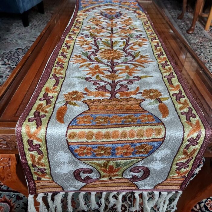 4×1 Bagh Posh Chainstitch Silk Handmade Runner or Wall Hanging