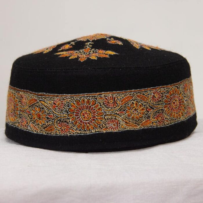 Black Shahi Pure Pashmina Hand Sozni Cap