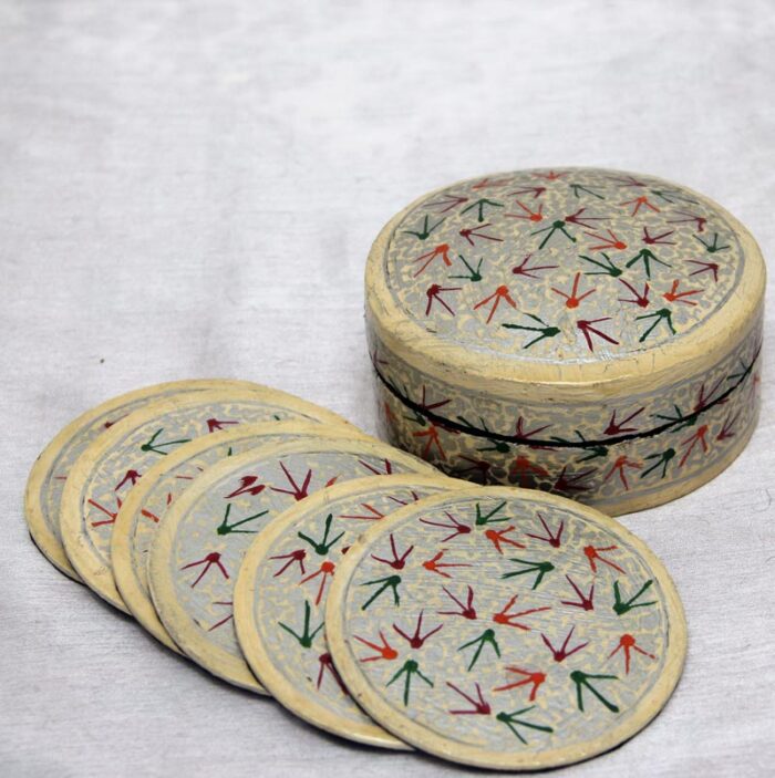 Set of 6 Paper Mache Tea Round Coasters with Box