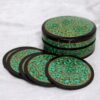 Set of 6 Paper Mache Green Tea Coasters with Box
