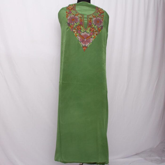 Pure Crepe Green 3pc Suit with Aari Handwork - Image 4