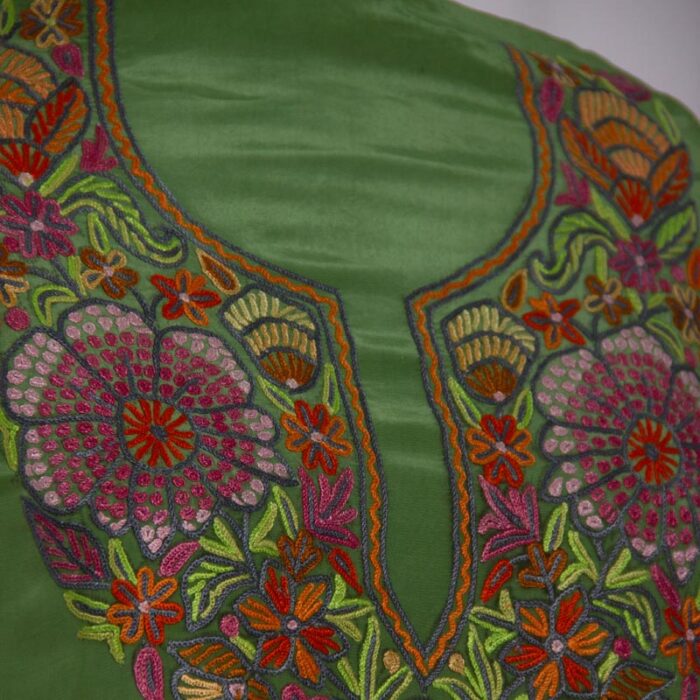 Pure Crepe Green 3pc Suit with Aari Handwork - Image 3