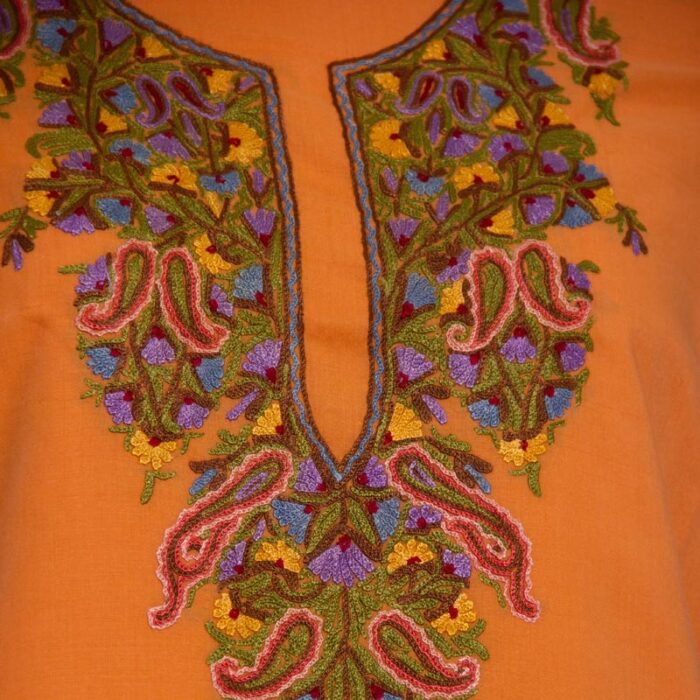 Dark Peach Cotton 2pc Suit with Kashmiri Aari Handwork - Image 3