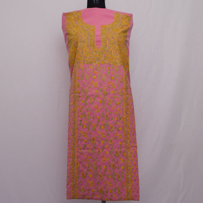Pink Cotton 2pc Suit with Kashmiri Jama Aari Handwork - Image 3