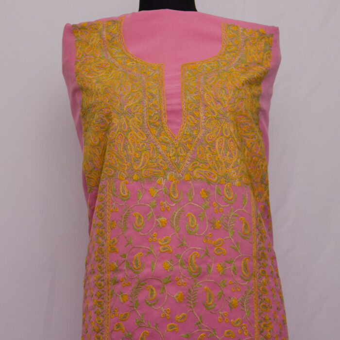 Pink Cotton 2pc Suit with Kashmiri Jama Aari Handwork