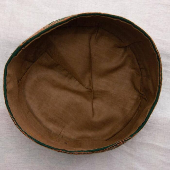Dark Green Pure Pashmina Hand Sozni Cap - Image 3