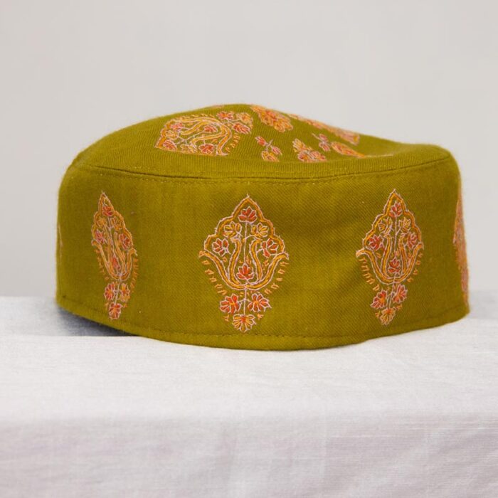 Green Pure Pashmina Hand Sozni Cap