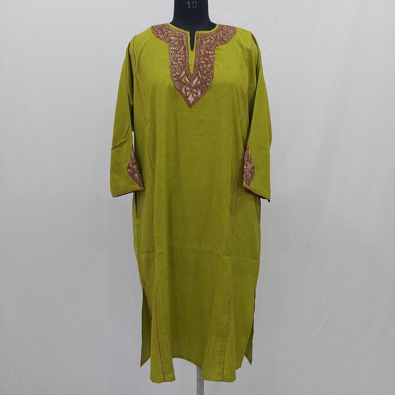 Green Tilla Cotton Pheran - Image 3