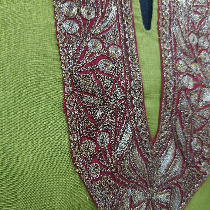 Green Tilla Cotton Pheran - Image 2