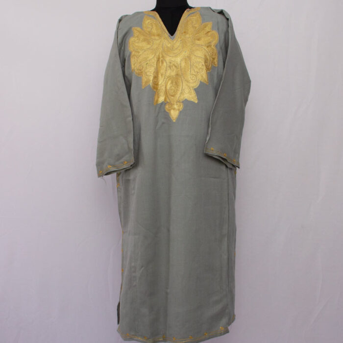 Grey Cashmilon Bobnal Pheran With Zaari Work - Image 2