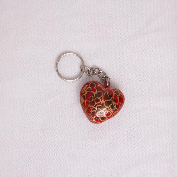 Handcrafted Red Floral Design Paper Machie Keychain