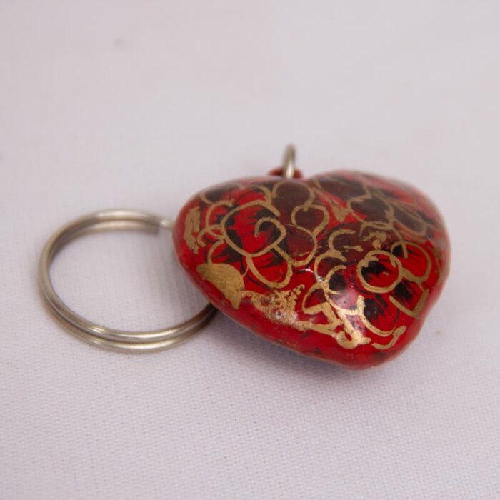 Handcrafted Red Floral Design Paper Machie Keychain - Image 3