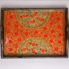 Handcrafted Red Floral Design Paper Machie Serving Tray