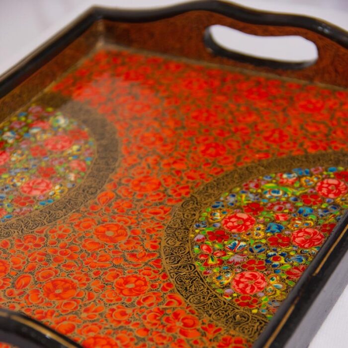 Handcrafted Red Floral Design Paper Machie Serving Tray - Image 3