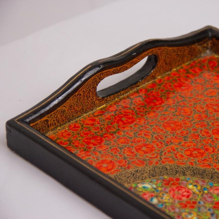 Handcrafted Red Floral Design Paper Machie Serving Tray - Image 2