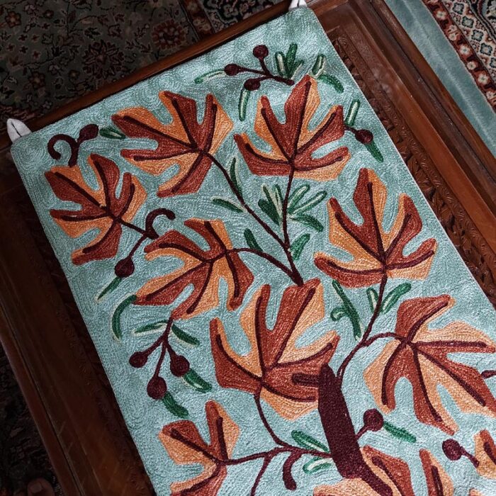 6×1 Harud Chinar Chainstitch Silk Handmade Runner or Wall Hanging - Image 3