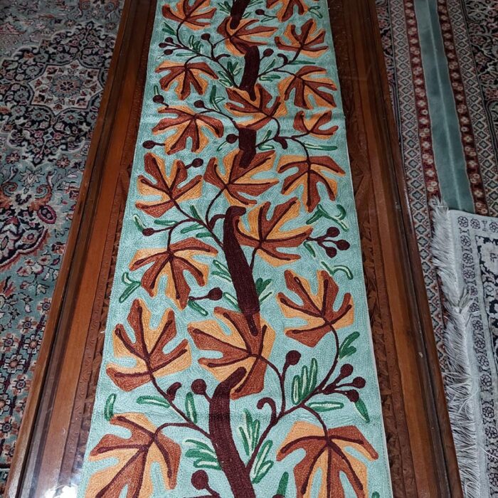 6×1 Harud Chinar Chainstitch Silk Handmade Runner or Wall Hanging - Image 2