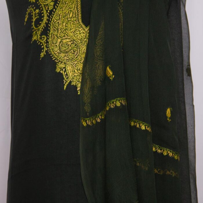 Pure Jam Cotton Dark Green Hand Sozni 3pc Suit - Image 3